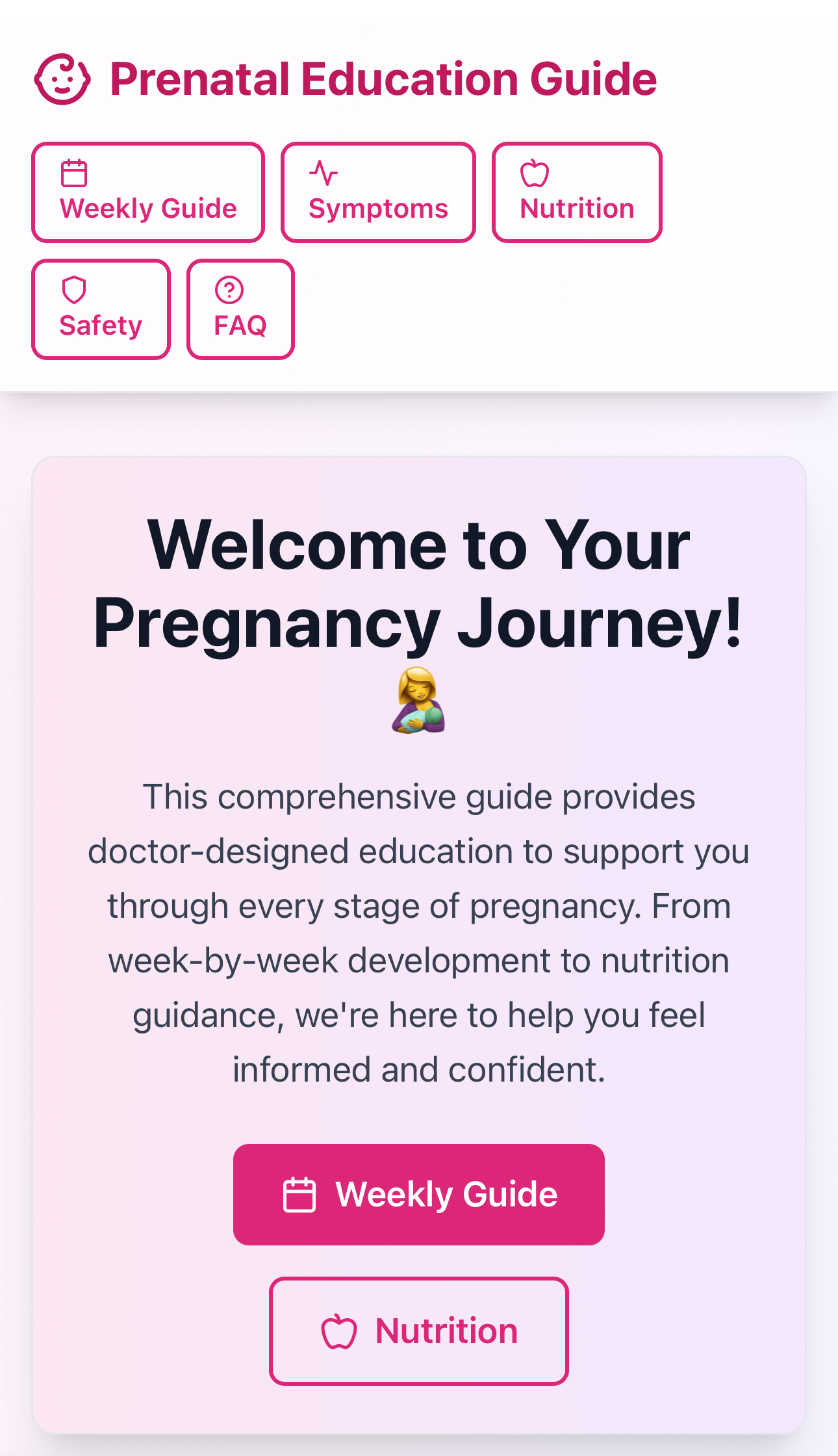 Prenatal mobile app preview
