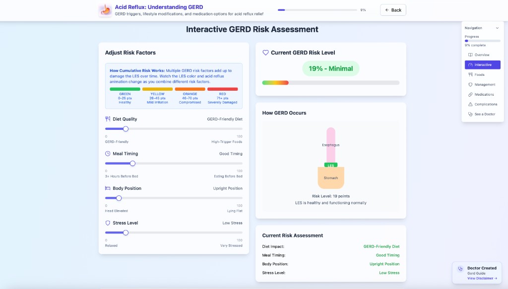 GERD and acid reflux education module preview in the interactive app